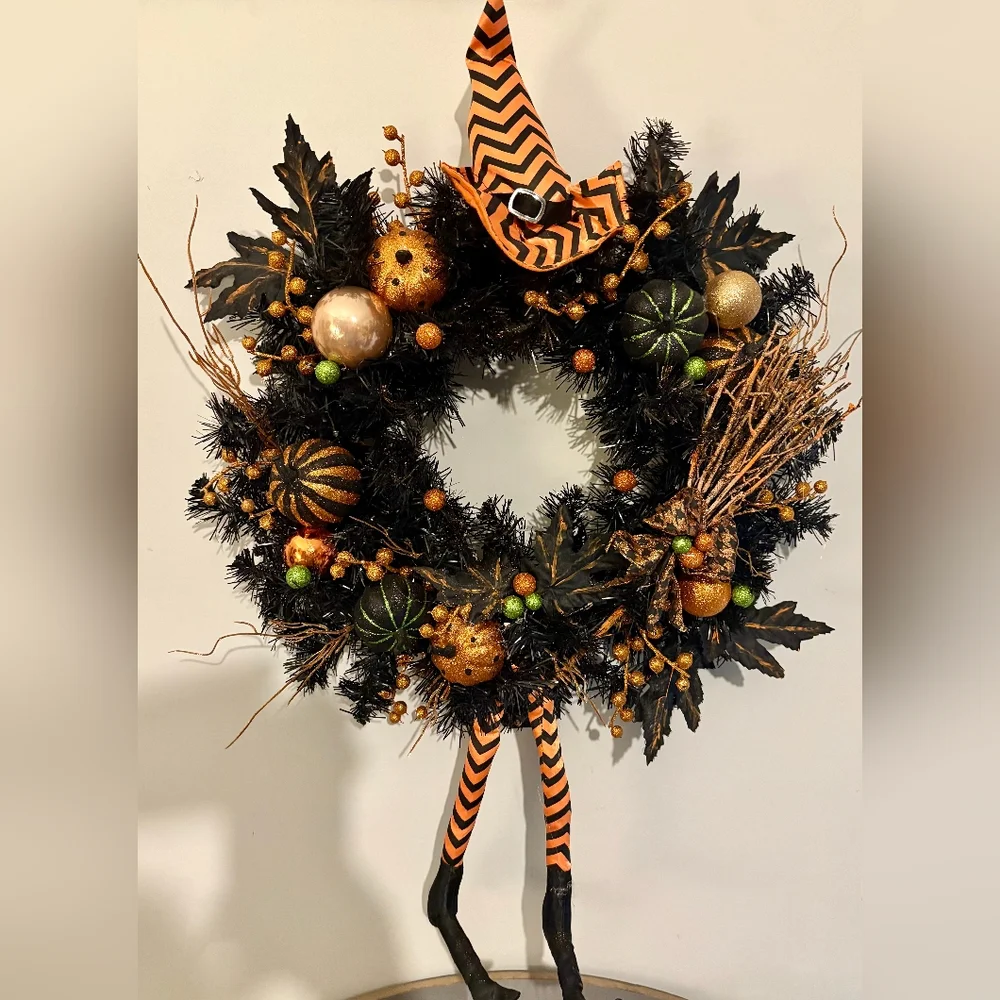 Festive Halloween Wreath with Orange and Black Accents
